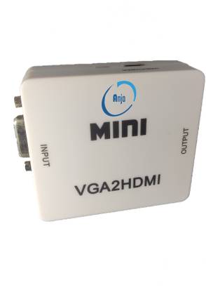 ANJO VGA to HDMI 1080P Full HD Audio Video Converter Adapter Box with USB Power Cable and 3.5mm Audio/Aux Cable Support Port for TV, PC, Laptop, Computer, Mac, Gaming, Projector Display ETC. Media Streaming Device