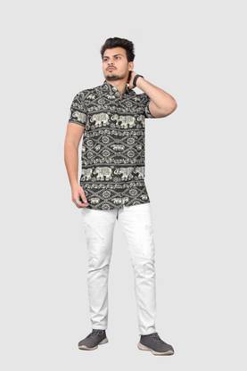 Men Animal Print Casual White, Black Shirt