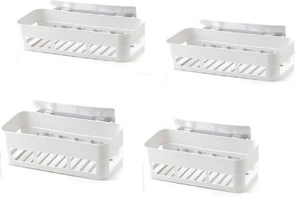 QXORE Bathroom Shelves Self Stick for Shampoo; Conditioner and etc,Combo of 4 Plastic Wall Shelf