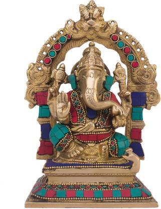 Kartique murti of Lord Ganesh | Ganesha | Ganapathi | Vigneshwara | Ganpati idol decorated with Multicolored stone Decorative Showpiece  -  6 cm