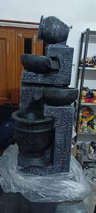 RajputE 3 Tiered Floor Stacked Waterfall Fountain With Lights Decore Grey Size-4Ft Decorative Showpiece  -  60 cm