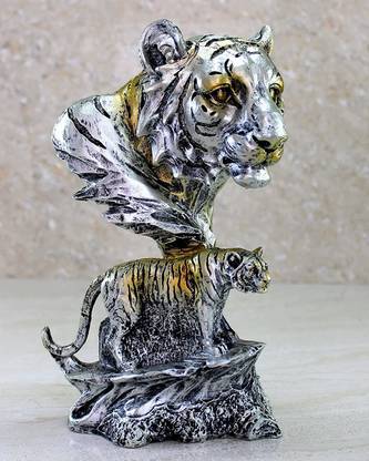 eSplanade Resin Tiger Face with Standing Tiger Sculpture Showpiece | Home Decor - 9 Inches Decorative Showpiece  -  22.9 cm