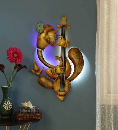 THE OLD CABINET Vilon Playing Lord Ganesh Wall Art Metal Wall Décor With Led|Anti Rust