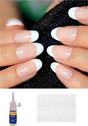 TBUY Press on French Oval False Finger Nails with Nail Glue stickers Natural