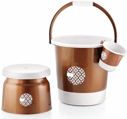 3D METRO SUPER STORE Plastic Jumbo Bucket, Stool & Mug Bathroom Set 3 pcs, Heavy Duty, Large Capacity 24 L Plastic Bucket