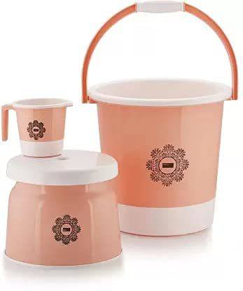 3D METRO SUPER STORE Plastic Jumbo Bucket, Stool & Mug Bathroom Set 3 pcs, Heavy Duty, Large Capacity 24 L Plastic Bucket