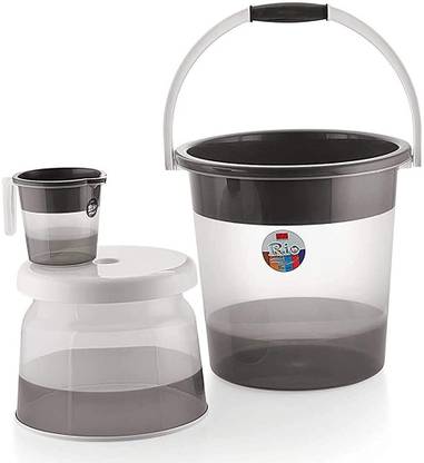 3D METRO SUPER STORE Plastic Jumbo Bucket, Stool & Mug Bathroom Set 3 pcs, Heavy Duty, Large Capacity 21 L Plastic Bucket