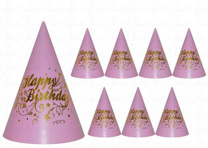 IM ENTERPRISE Happy Birthday Cap for Girls, Boys Birthday (BABY PINK, Pack of 8)