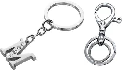 Deethyas Fashion ALPHABET M LETTER With Crystal Stone AND HOOK KEY CHAIN With 2Rings SET OF 2 Key Chain