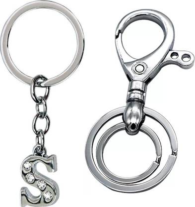 Deethyas Fashion ALPHABET S LETTER With Crystal Stone AND HOOK KEY CHAIN With 2Rings SET OF 2 Key Chain