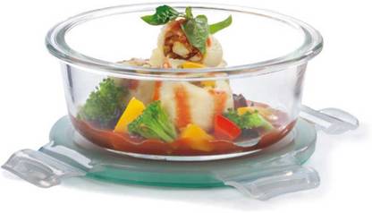 Mystic Nature BOROSILICATE GLASS CONTAINER ROUND WITH CLIP LOCKS LUNCH BOX 400ML 1 Containers Lunch Box