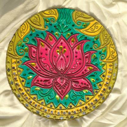 Smartsy LOTUS MURAL ART , CLAY ART , LIPPAN ART ,HANDMADE , WALL AND HOME DECOR Embossed 11.5 inch x 11.5 inch Painting