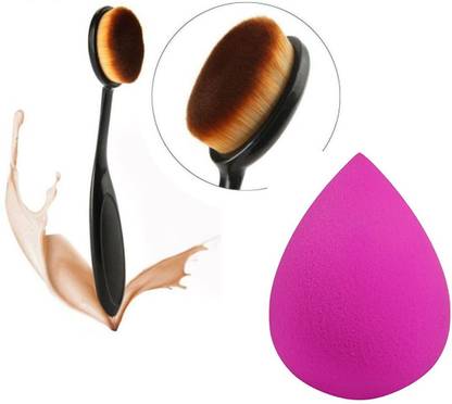 lakyou Glow Oval foundation brush for face makeup and Sponge Puff