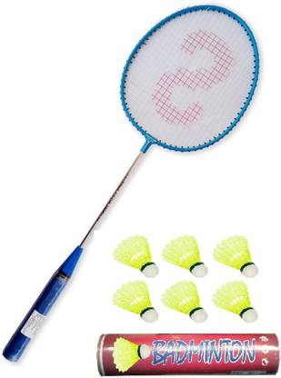ZXX XTREME ZX-008 Nickle Single Rod Badminton Racquet Set with Free Shuttlecocks Pack of 6 Blue, Red Strung Badminton Racquet