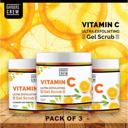 Barbers Crew Vitamin-C Face & Body Gel Scrub For Men & Women-100gm-Packof-3-Jar- Scrub