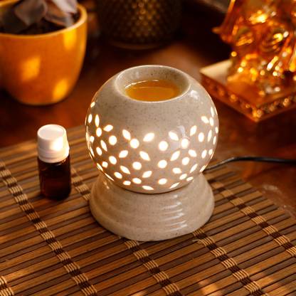 Lyallpur Stores Diffuser Set Ceramic Ball shape with Flower Cut Burner for Home with 10ml Aroma Oil, Diffuser Set Ceramic Electric Diffuser