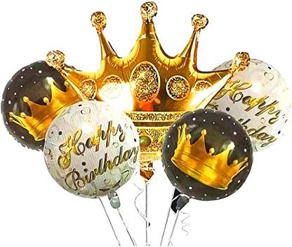 En ligne Printed Golden Crown Balloon Happy Birthday Foil Pack of 5 Set Birthday Decoration Balloon