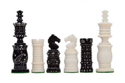 Ganesh Chess Chess Pieces Only Set Made in Camel Bone Size- 4 inches with Two Extra Queens Strategy & War Board Game