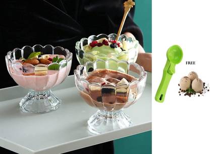 Ecodex Glass Dessert Bowl Ice Cream Cup Bowl | Pudding Cup Bowl with Unique Design With Ice Cream Scoop