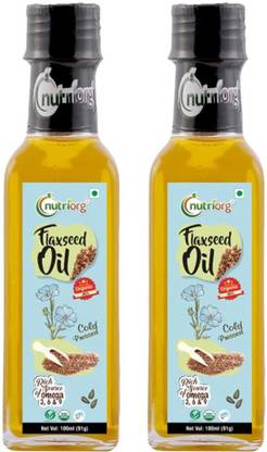 Nutriorg Certified Organic Cold - Pressed Flaxseed Oil Glass Bottle