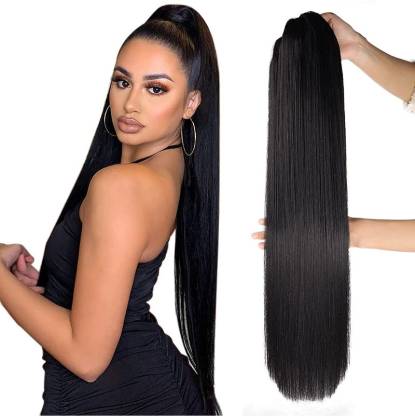 Hymaa Black Wrap Around Long Straight Ponytail  Extension Women & Girl Hair Extension
