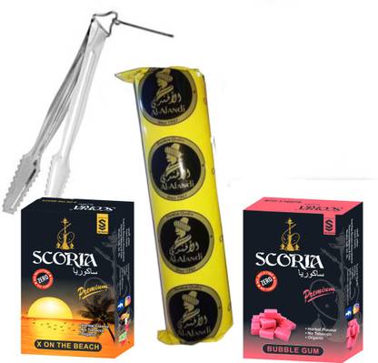 SCORIA X ON THE BEACH, BG 1 POLO Charcoal, 1 TONG S001 Hookah Charcoals