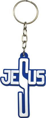 Catholic Liturgicals Jesus Cross Rubber Keychain - Word Design Key Chain