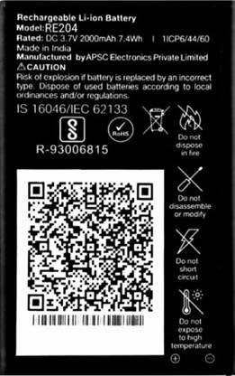 MATSV Mobile Battery For  Jio Phone RE204 / 2000mAh