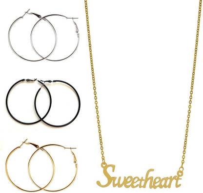 VP Quality Combo of 4 Sweetheart Gold Locket With 3 Pair Earrings S_6cm for Wife & Women Gold-plated, Silver, Black Silver Alloy, Stainless Steel Pendant Set