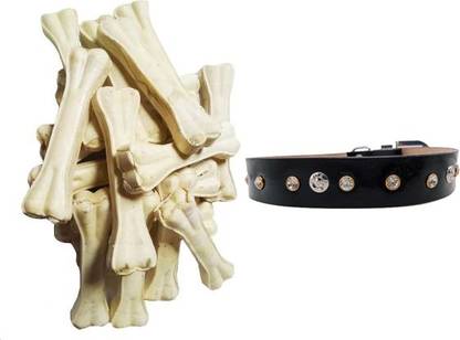 Peto lovers White Dog Chew 5 Inch Chew Calcium Bone with Leather collar Chicken Dog Chew