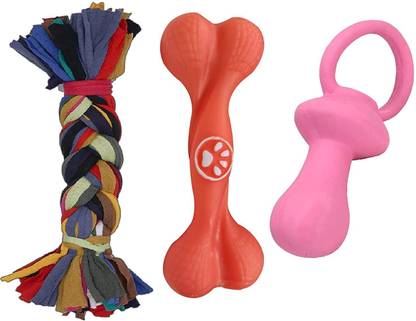 FETCH 3 Pcs Combo Latex Pacifier Dog Toy Vinyl Bone Toy Rope Toy Rubber, Cotton Chew Toy, Fetch Toy For Dog