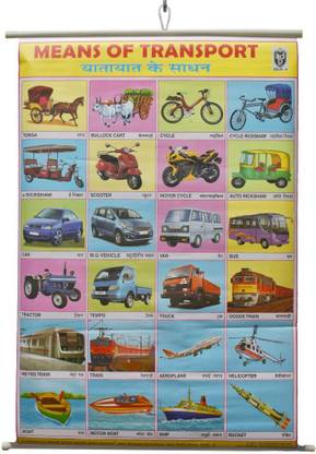 Means Of Transport Chart Laminated Wall Chart (Size 100X75 CM) Perfect For Kids, Homeschooling, Kindergarten And Nursery Students