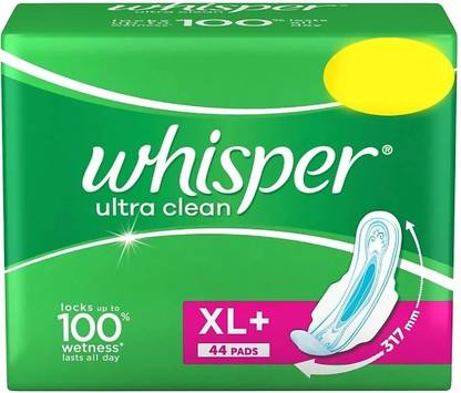 Whisper Ultra Clean Sanitary Pads - 44 Count XL+ Wings Super Saver Pack Sanitary Pad Sanitary Pad
