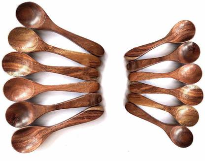 Mkd2 Rise Handmade Wooden Teaspoons, Wooden, Masala Small Spoon (12 pcs, 4 Inch) Wooden Tea Spoon Set