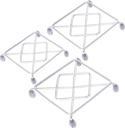Prokitch Stainless Steel Square-shaped Stand Trivet for Hot Vessel Dining Table Combo Polished Steel Trivet
