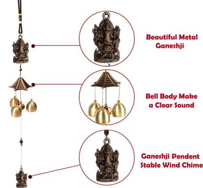 Synlark 3 Bell Feng Shui Positive Energy Wind Chimes for Home Decoration with Good Sound Brass Windchime