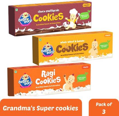 bebe burp Baby Food Cookies Combo Pack of 3, 150g each (Choco Multigrain,Whole Wheat,Ragi) Baby Snacks 400 g
