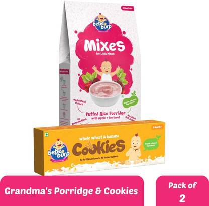 bebe burp Porridge, Cookies Combo Pack Of 2 -(PUFFED RICE MIX AND WHOLE WHEAT) Baby Snacks 300 g