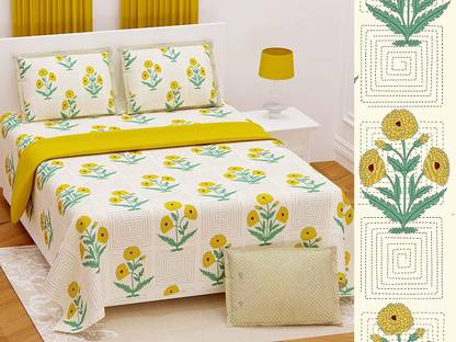 kashyap creation 300 TC Cotton King Floral Flat Bedsheet