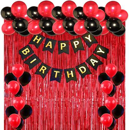 Millionminds Happy Birthday Party Decoration– Red & Black Combo Pack of 33 Pcs