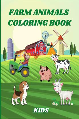 Farm Animals Coloring Book Kids  - Happy Farm Animals with Beautiful Country Scenes. Country Animals like Horse, Cow, Goat, Chickens and Manny More.