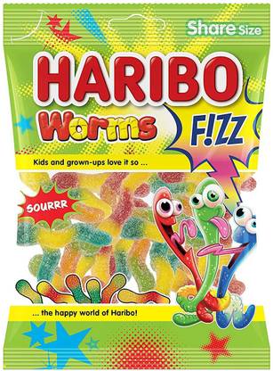 Haribo Worms Fizz Sour Sensation Gummy 160g (Halal) Fizz Candy