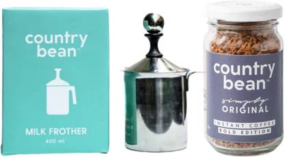 Country Bean Stainless Steel Milk Frother with Bold Coffee Combo Pack 2 Cups Coffee Maker