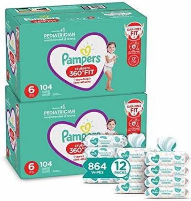 Pampers Baby Diapers and Wipes Starter Kit (2 Month Supply) -Size 6 (2 x 104 Count) - S - M