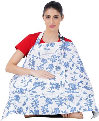 BABYFLYi Soft Cotton Feeding Cloak/Apron Blue Rose with Leaf Design Feeding Cloak