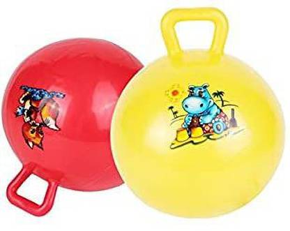 Pseudo BIG SIZE Inflatable Rubber Hop Ball Hopper Ball for Kids Hip-Pity Hop Ball Hopping Ball Bouncy Ball with Handles Sit & Bounce Kangaroo Bouncer Jumping Bal for Boys Girls Toys (Ages: 3-12 (22"inche/55CM)(RECIEVED Random Color and Random Cartoon Print) Inflatable Hoppers & Bouncer