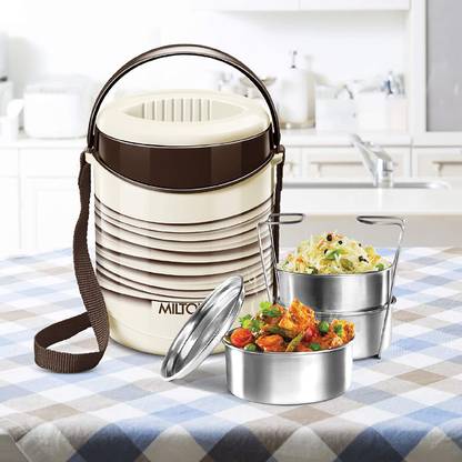 MILTON Econa 3 Stainless Steel Tiffin Box (3 Containers), BROWN 3 Containers Lunch Box