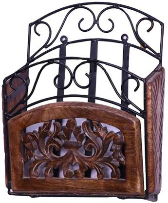 Smarts collection Handicrafts Wall Mounted Magazine/Newspaper Holder Rack Wood & Wrought Iron Wall Hanging Magazine Holder