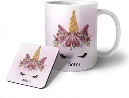 Ashvah Unicorn Sonu Coffee Cup and Coaster Combo Best Gift for Birthday Name -Sonu Ceramic Coffee Mug