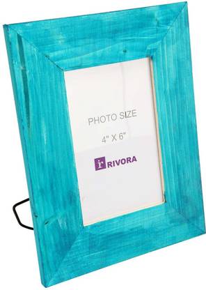 rivora Wood Photo Frame With Hand Painted Transparent Blue Colour Decorative Showpiece  -  21.6 cm